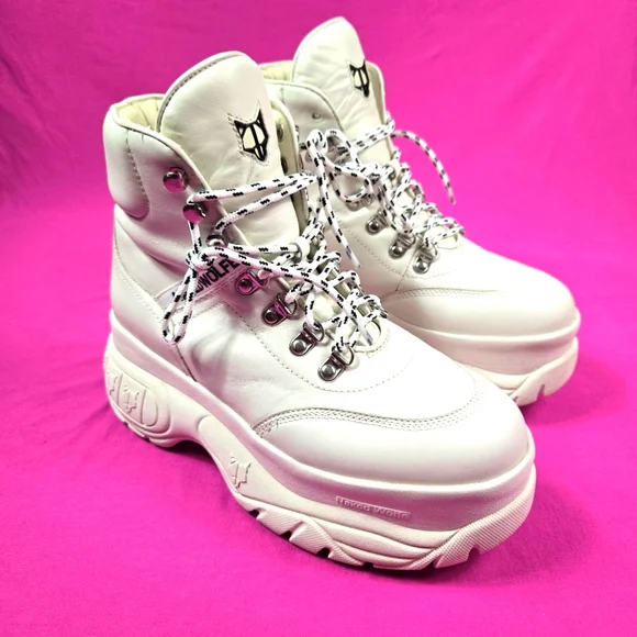 Naked Wolfe Art Wicked Leather Platform Boots Retro Chunky Heel Women's Sz 10 - Picture 1 of 16